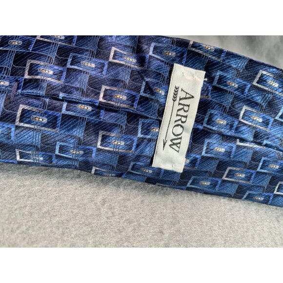 Mens Arrow Blue Geo pattern Silk Necktie Tie - Picture 3 of 5